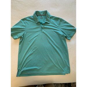 Adidas Golf polo Shirt Green  Horizontal Stripe Large Stretch RN 88387‎